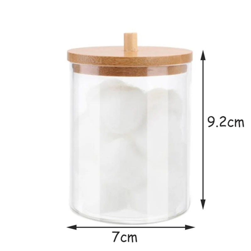 Makeup Organizer Cosmetic Storage Box Bathroom Jar Cotton Swab Cotton Pad Jewelry Organizer Bamboo Cover Round Storage Container images - 6