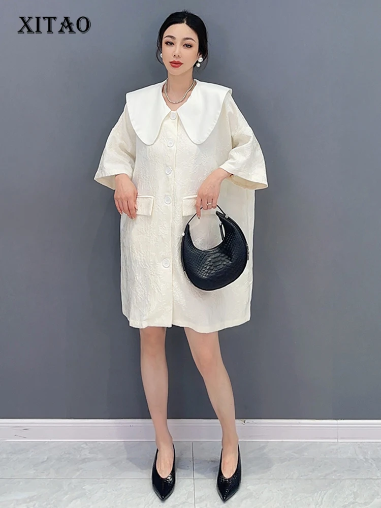 

XITAO свободное модное темпераментное платье с отложным воротником однобортное 2023 летнее новое простое уличное модное платье DMJ1324