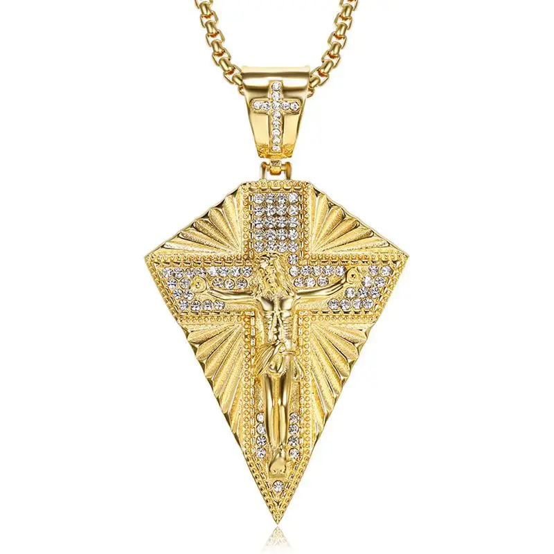 

Christianity Jesus Cross Pattern Men's Necklace Pendant Inlaid Rhinestone Men's Necklace Religious Jewelry Accessories New