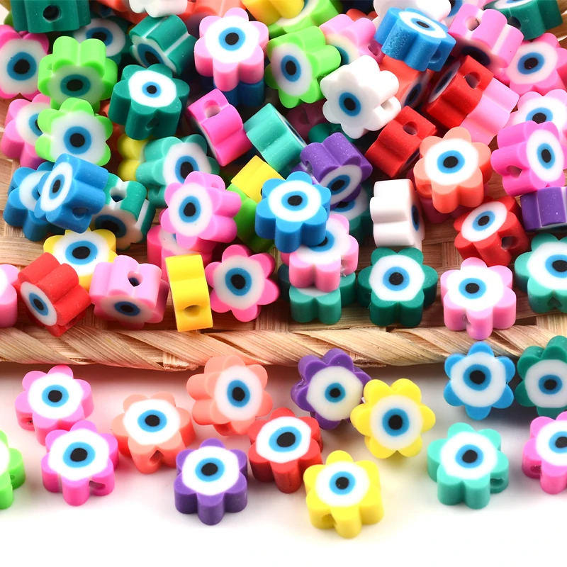 

Colorful Flower Shape Eye Polymer Clay Beads Spacer Loose Evil Beads for Jewelry Making Charm Bracelet Necklace DIY Accessories