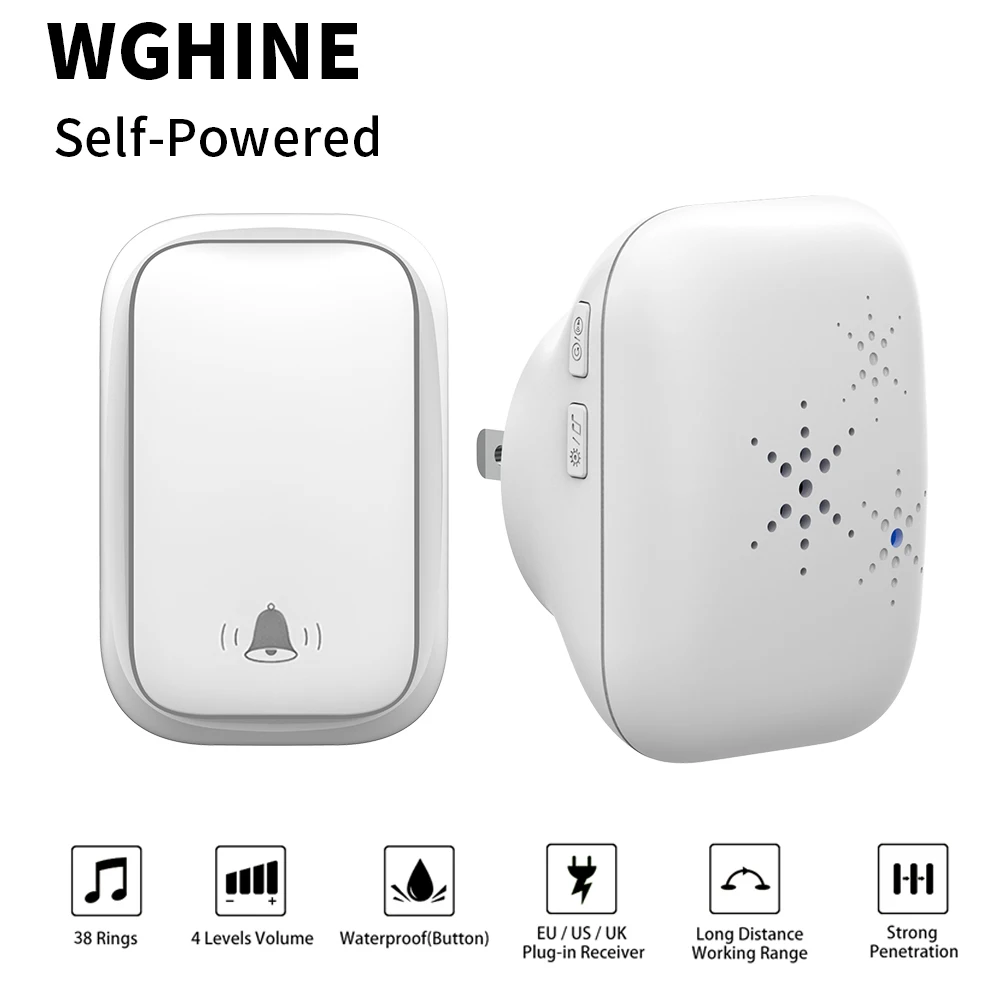 Водонепроницаемый дверной звонок WGHINE уличный беспроводной звонок, безопасная сигнализация