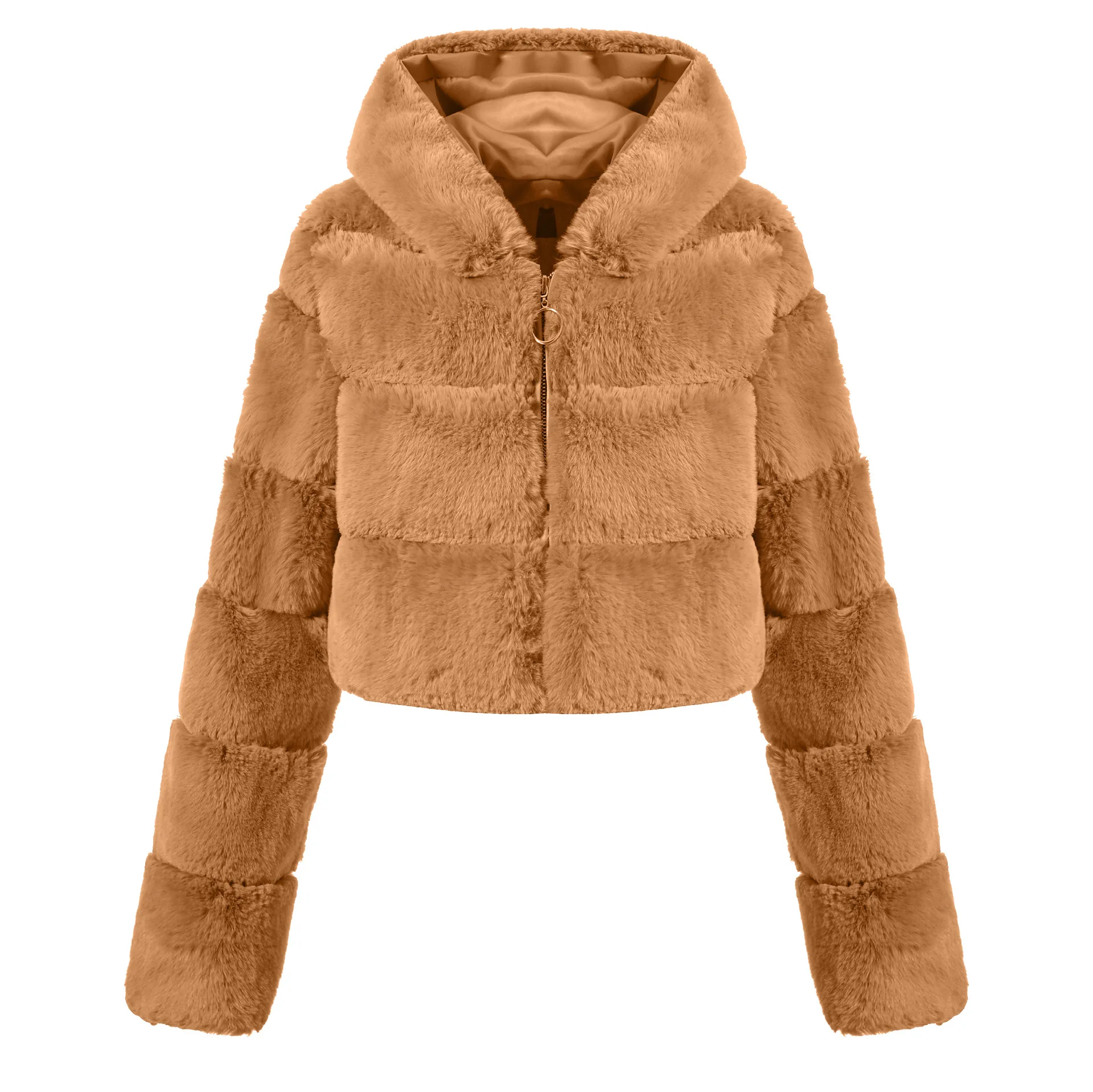 2022 Winter New Faux Fur Coat Coat Fashion Zipper Style Faux Fur Solid Color Comfortable Short Style Slim Coat Women's Style