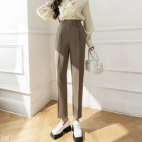 spring womens high waist button up suit pants women vintage solid clothing female wide leg straight pants harlan pants 90d