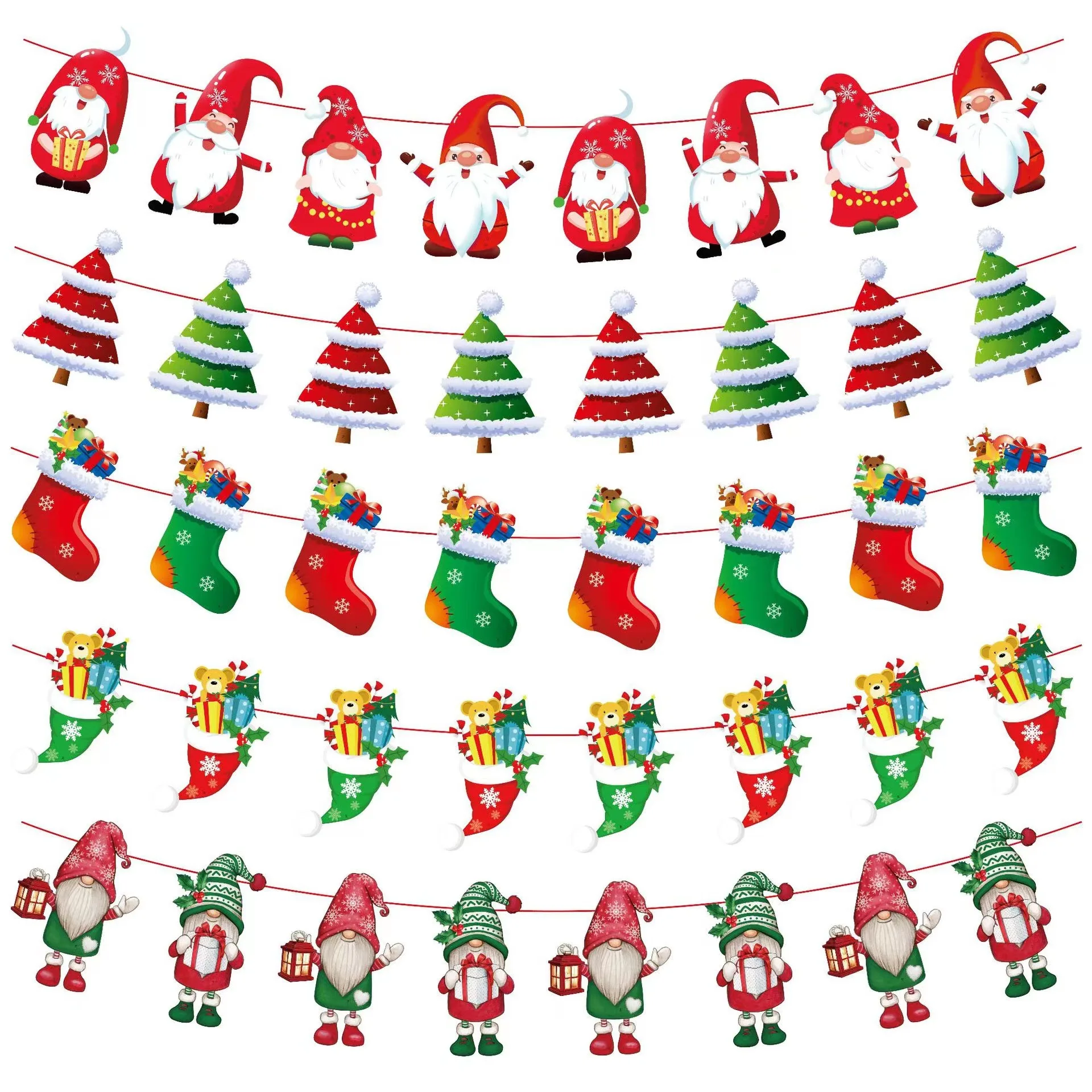 

Xixihaha 3m Christmas Paper Banner Santa Claus Elk Snowman Xmas Tree Hanging Pendant Merry Christmas Window Hotel Scene Decors