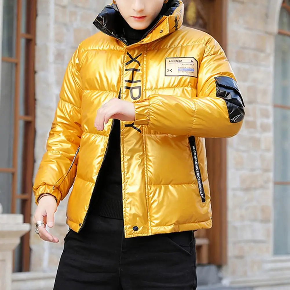 Men Jacket Turndown Collar Fluffy Filling Cotton Padded Zipper Jacket Windbreaker Slim Fit Male Windbreaker for Daily Wear