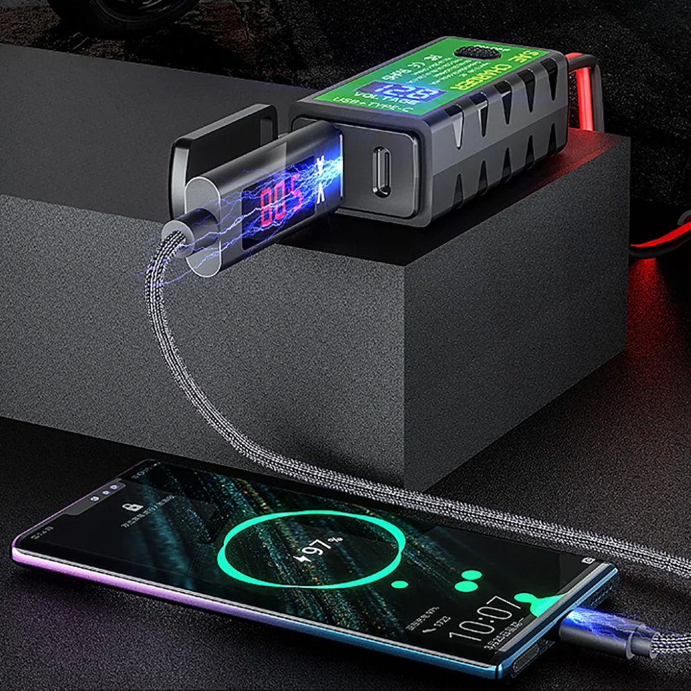 

Motorcycle USB Charger for Phone 12V SAE to Dual USB Fast Charging Adapter with Voltmeter On/Off Switch 3.1A/4.8A TYPE-C