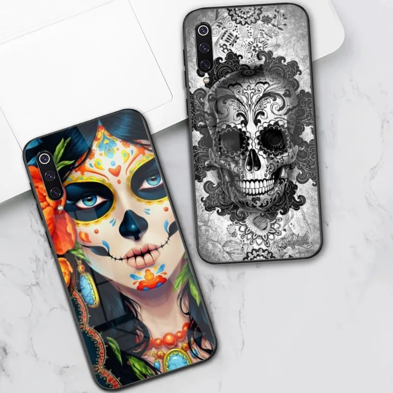 

Подарочный телефонный чехол с изображением сахарного черепа для Xiaomi 13, 12, 11T, 10, 9 Lite, Redmi Note 11, 10, 10S Pro, 9, 9A, 8, стеклянный чехол из поликарбоната, ч...