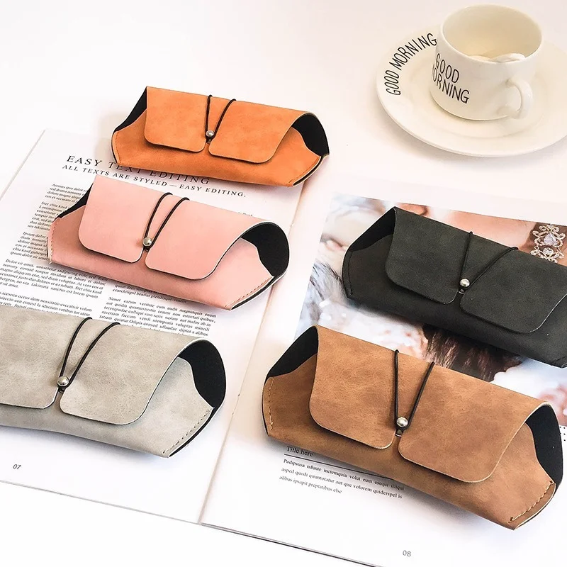 

Leather Sunglasses Case Women Matte Fold-able Buckle Glasses Box Eyeglass Holder Bag Protector Eyewear Accessories