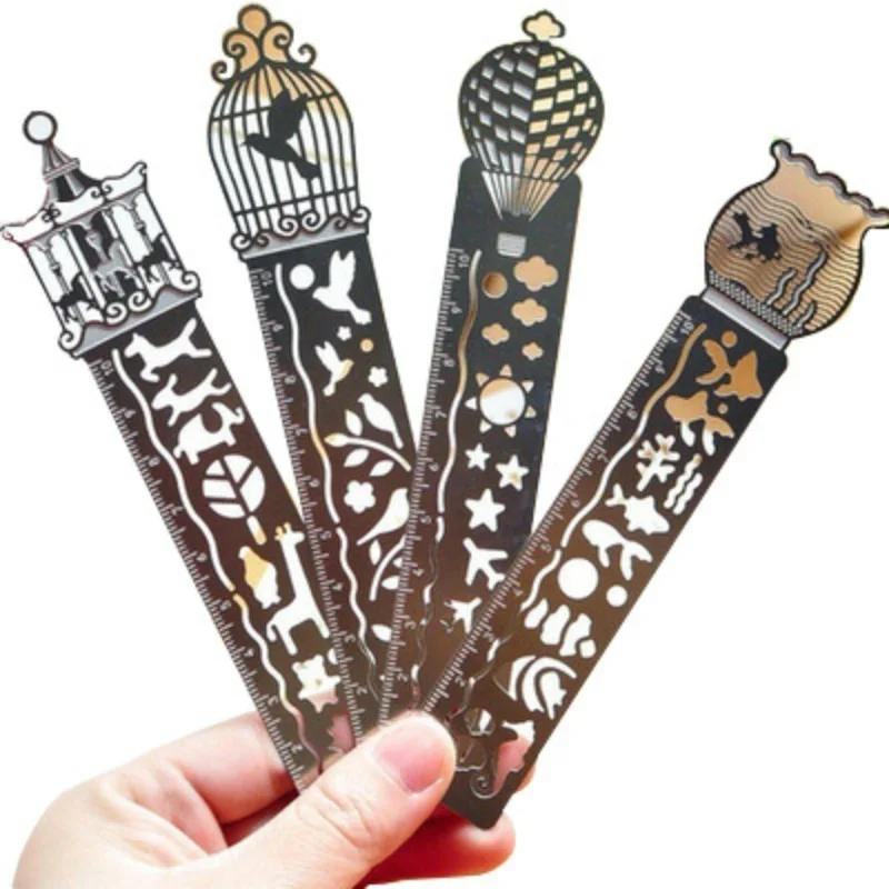 5pcs/set Kawaii Horse Birdcage Hollow Metal Bookmarks Ruler for Kids Students Gift Stationery Bookmark School Office Supplies