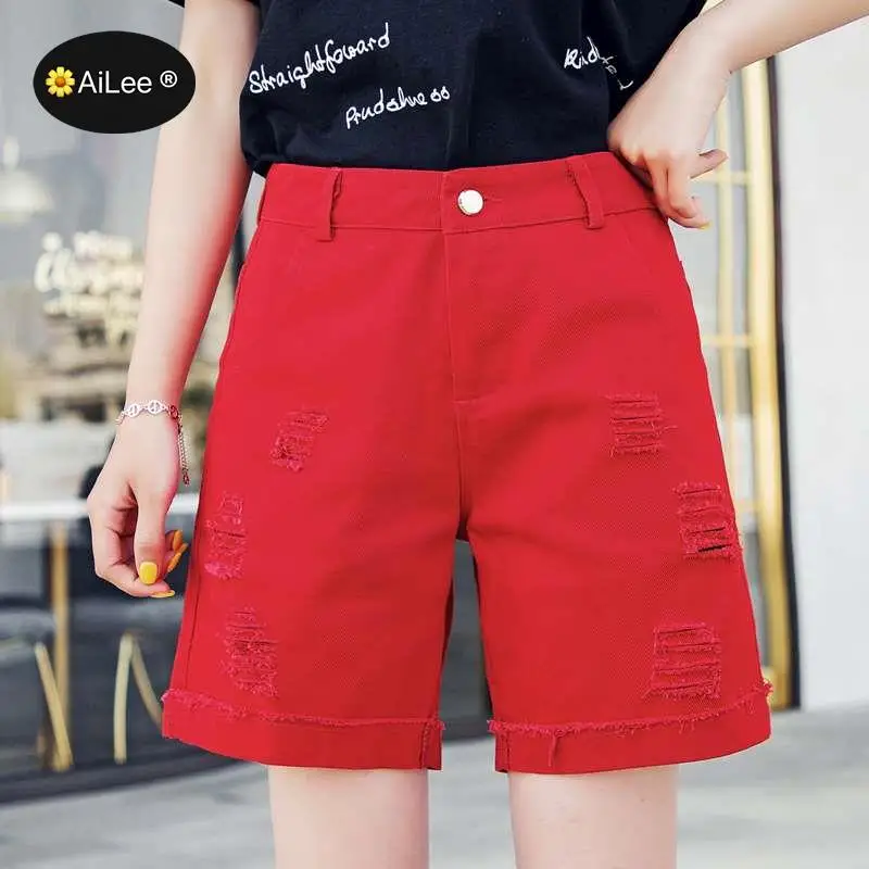 Oversize 5XL Streetwear High Waist Wide Leg Half Long Shorts For Women Summer New Fashion Shorts Women Loose Hole Midi Shorts
