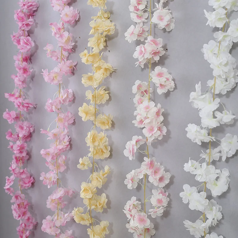

180CM Silk Sakura Flowers Vine Hanging Artificial Cherry Blossom Garland Wreath for Wedding Arch Party Home Wall DIY Decoration