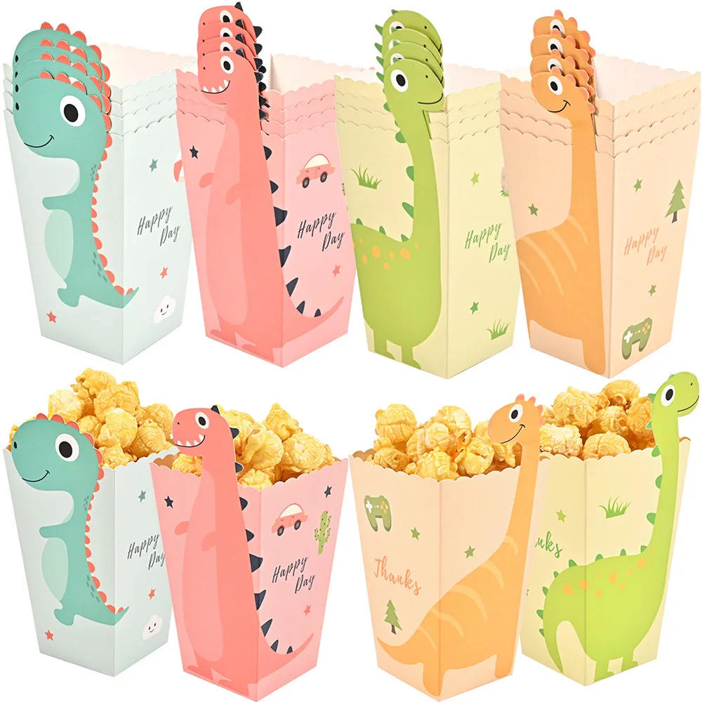 

4pcs Cartoon Dinosaur Pop Corn Boxes Jungle Safari Dinosaur Party 1st Kids Birthday Party Decor Dino Dinosaur Roar Parti