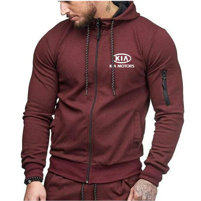 

Harajuku Sports Men's Hoodie Kia car logo print Spring autumn High quality men's cardigan hip-hop Zip Oversized sweatshirt