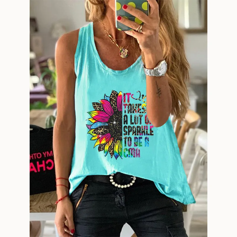 

Women Summer Waistcoat 100% Cotton Sleeveless Floral Letter Printed Female Vintage Casual Vests Fashion Casual Graphic Tank Tops