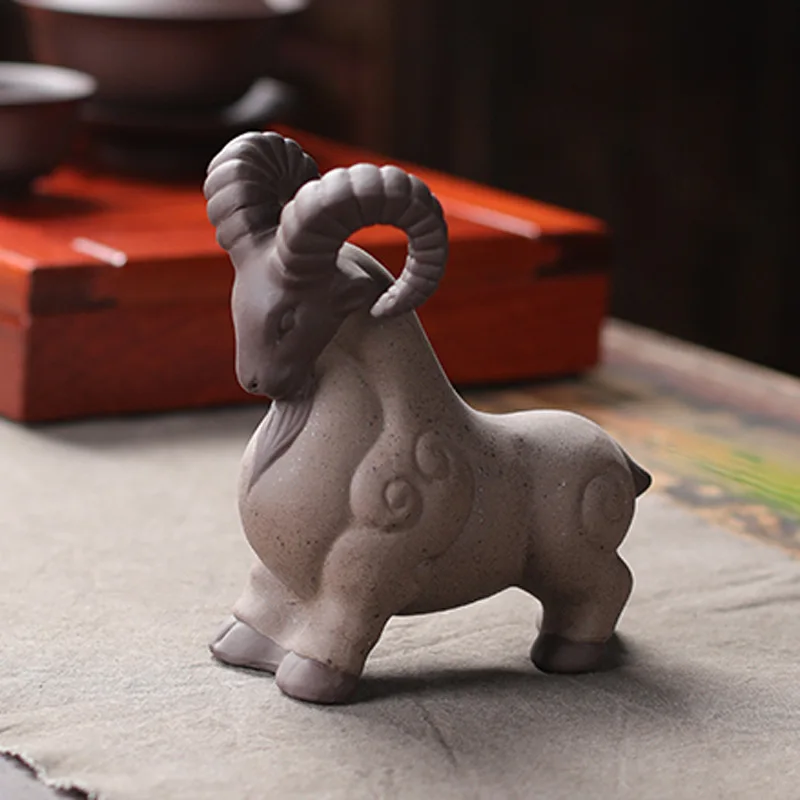 

Чайные украшения из фиолетовой глины для домашних животных, керамическая фигурка животного, поднос для чая, Креативные аксессуары, 12 знаков зодиака, овца, домашний декор