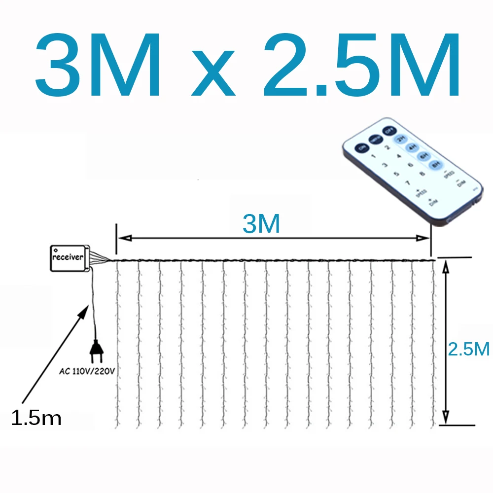 

Гирлянда в виде сосулек, 3 м х 3 м, СВЕТОДИОДНАЯ Гирлянда-занавеска, Рождественская гирлянда на новый год, свадьбу, вечеринку, украшение для дома и террасы