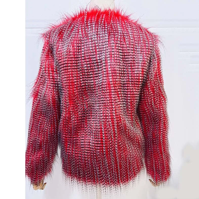 Faux Fur Coat Women Elegant Winter Warm Round Neck Open Stitch Full Sleeve Fashion Elegant Ladies Winter Outwears Jackets & Coat