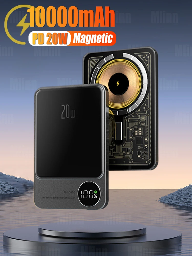 

10000mAh Magnetic Power Bank PD20W 15W Wireless Fast Charging Portable External MacSafe Auxiliary Battery For iPhone Cell Phone