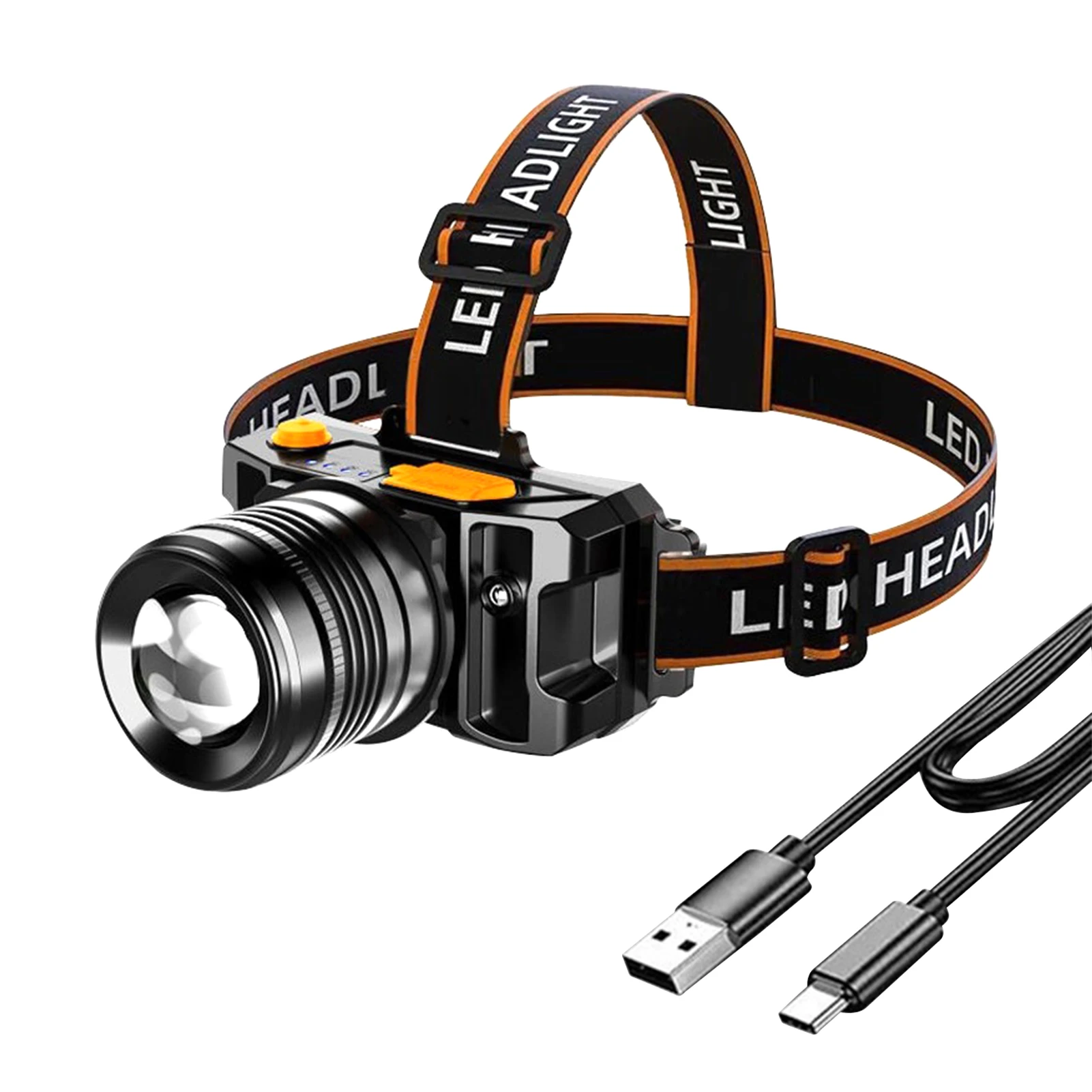 

Outdoor Camping Night Cycling Wave Induction Fishing Hiking Head Torch High Brightness USB Rechargeable LED Headlight With Cable