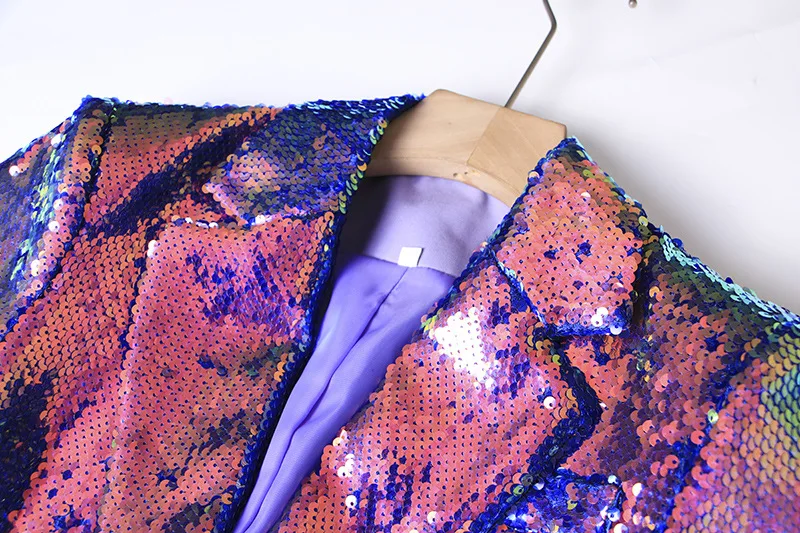 European and American Cool Colorful Heavy Embroidery Sequins Suit Coat 2023 Spring New Suit Collar Ins One Button Blazer Jacket