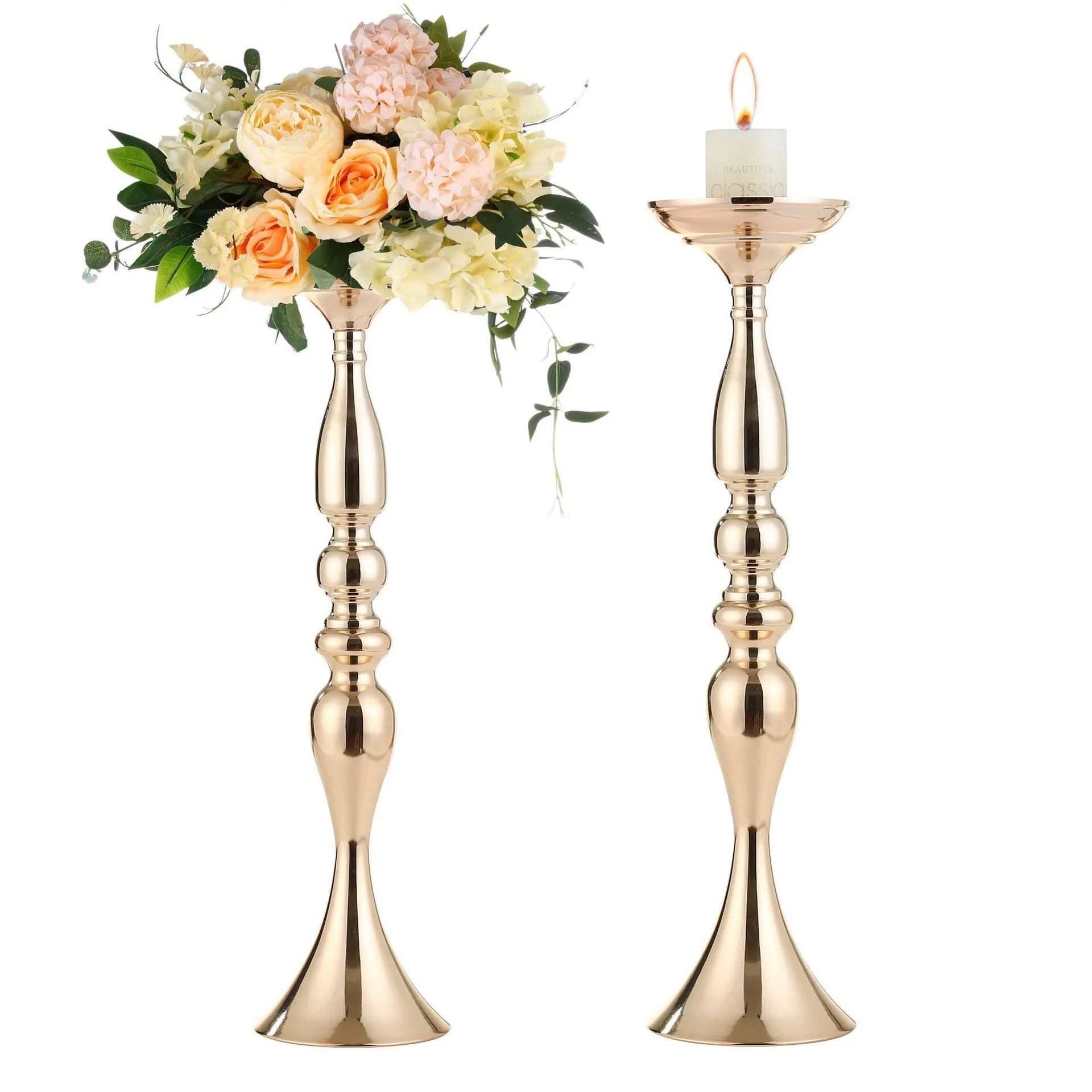 

10pcs/lot Gold Silver Candle Holders Flower Vase Candlestick Wedding Decoration Table Centerpiece Flower Rack Road Lead Home
