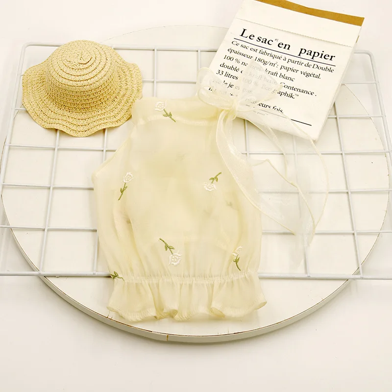 

Embroidery Flower Dress Pet Clothing Dogs Lace Skirt Dog Clothes Cat Costume Thin Labrador Cute Summer Beige Boy Girl Mascotas