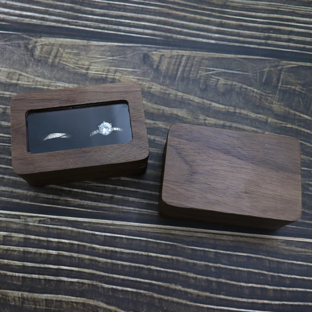 Wood Custom Wedding Valentine Walnut Proposal Engagement Ring Holder Box Packaging Earring Storage Jewelry Boxes Case