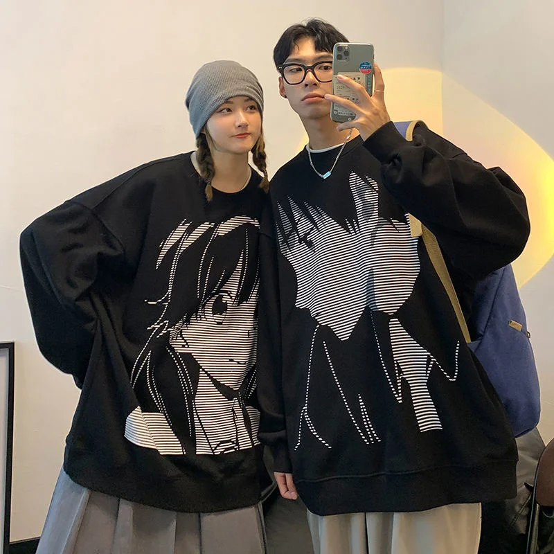 2022 New Anime Character Autumn Coat Y2k Punk Couple Versatile Sweater Streetwear Student Lovers Korean Version Trendy Clothes