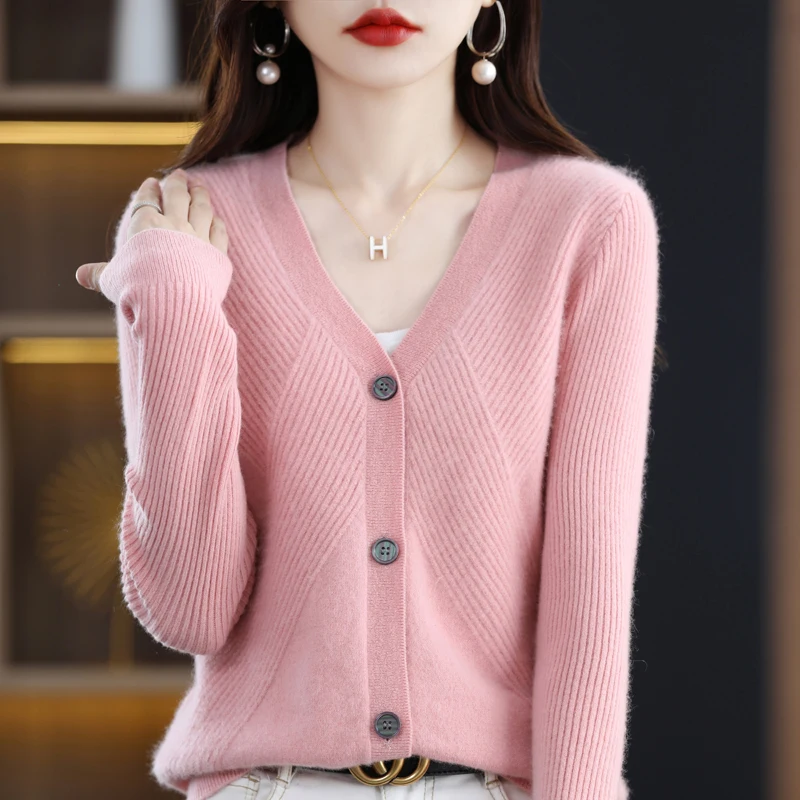 

New Autumn And Winter Cashmere Cardigan Women's V-Neck Diagonal Long Sleeve Loose Fashion Wool Knit Bottoming Shirt Coat