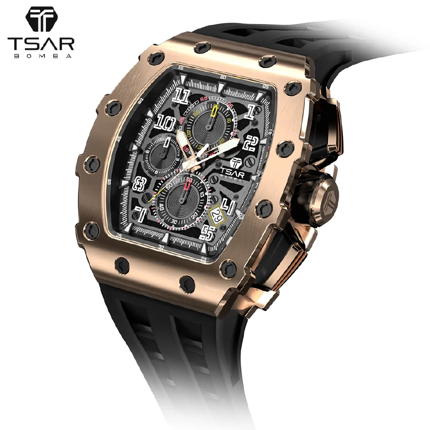 

TSAR BOMBA Watch for Men Luxury Brand Tonneau clock Waterproof Stainless Steel Wristwatch Sport Fashion Mens Watch Reloj Hombre