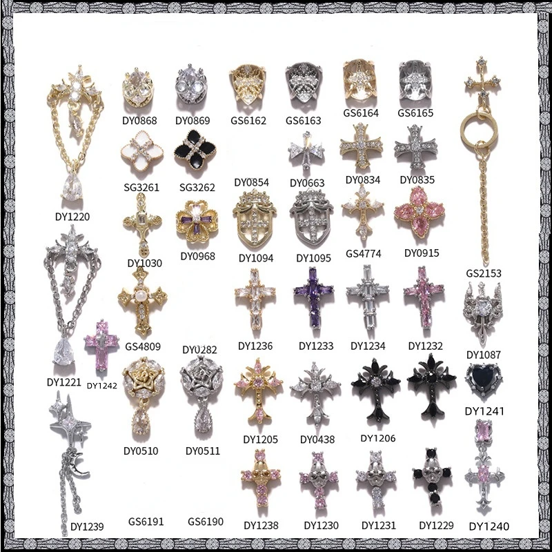 

5pcs Heart Nail Zircon Skull Love Chain Pendant Jewelry nails accessories gems rhinestones for nails art decorations