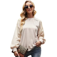 cydnee pure color womens fashion pullover casual loose round neck tops womens outer wear lady lantern sleeve autumn clothing