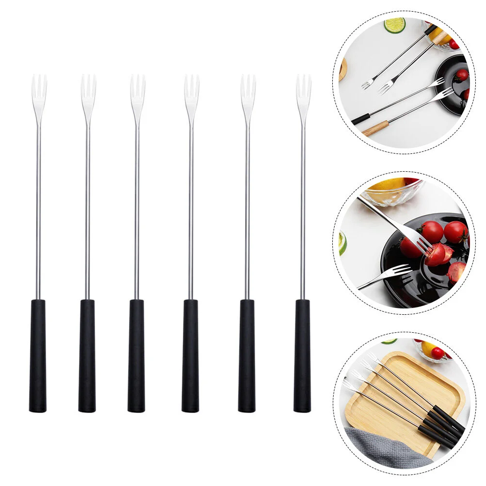 

6 Pcs Stick Creamcheese Kitchen Tool Food Fork Household Fondue Forks Stainless Steel Chocolate Pp Handle