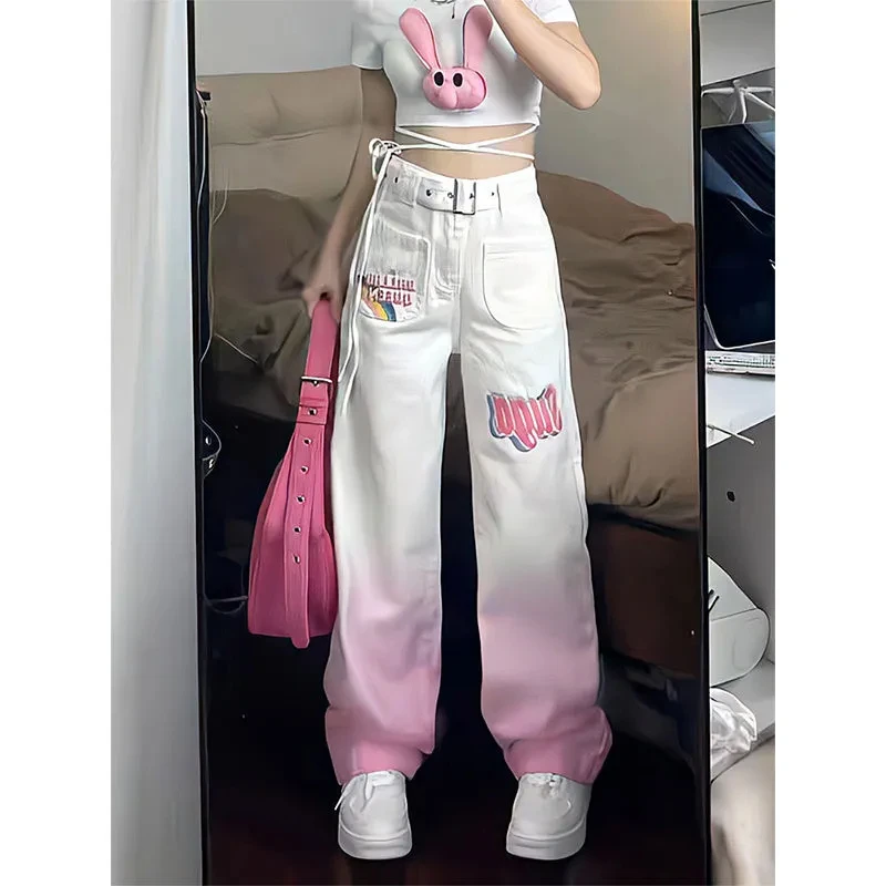 

Y2K женские корейские мешковатые белые брюки Acubi, уличная одежда, джоггеры, парашютные спортивные брюки, прямые широкие штаны, одежда оверсайз