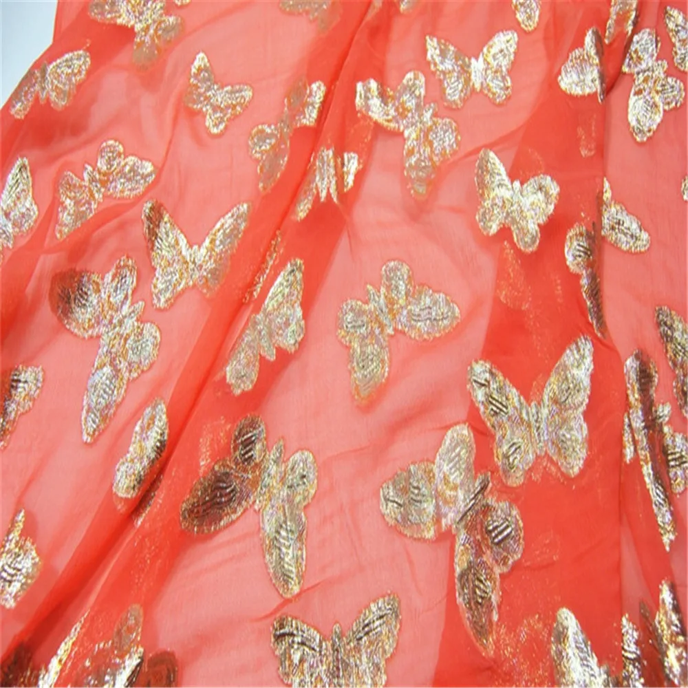 Красивая мягкая Органическая шелковая ткань с металлическим покрытием бабочка