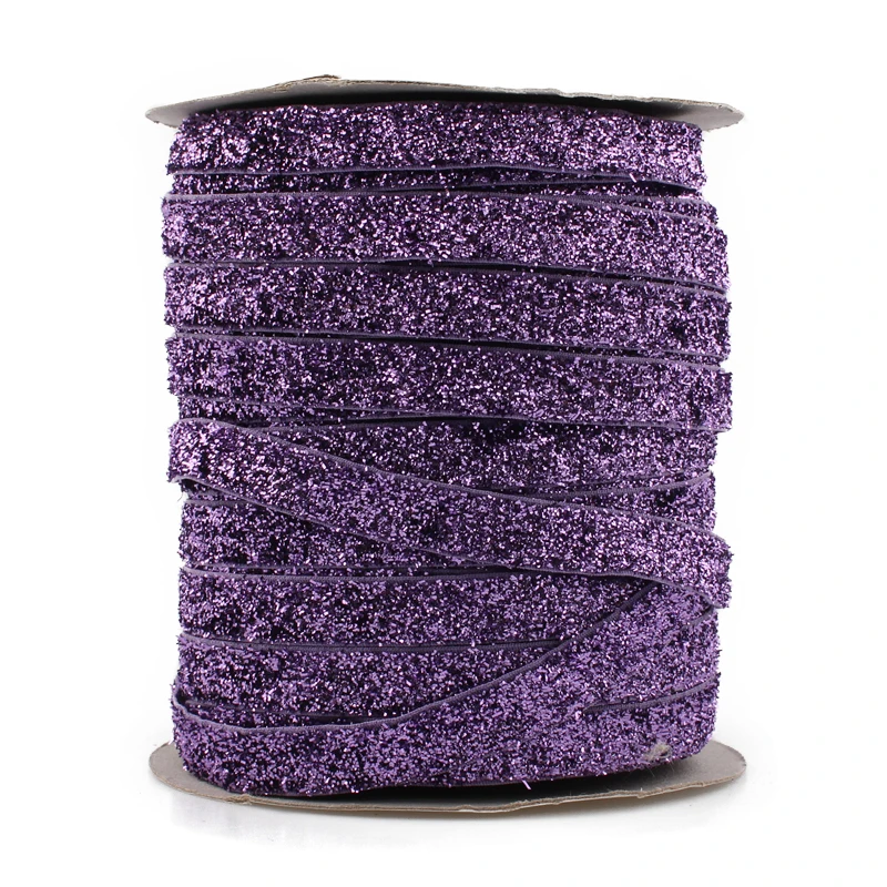 

50yards/lot 3/8" Elastic Glitter Velvet Ribbon Ornaments Metallic Elastic Band for Baby Girls Hair Accessories