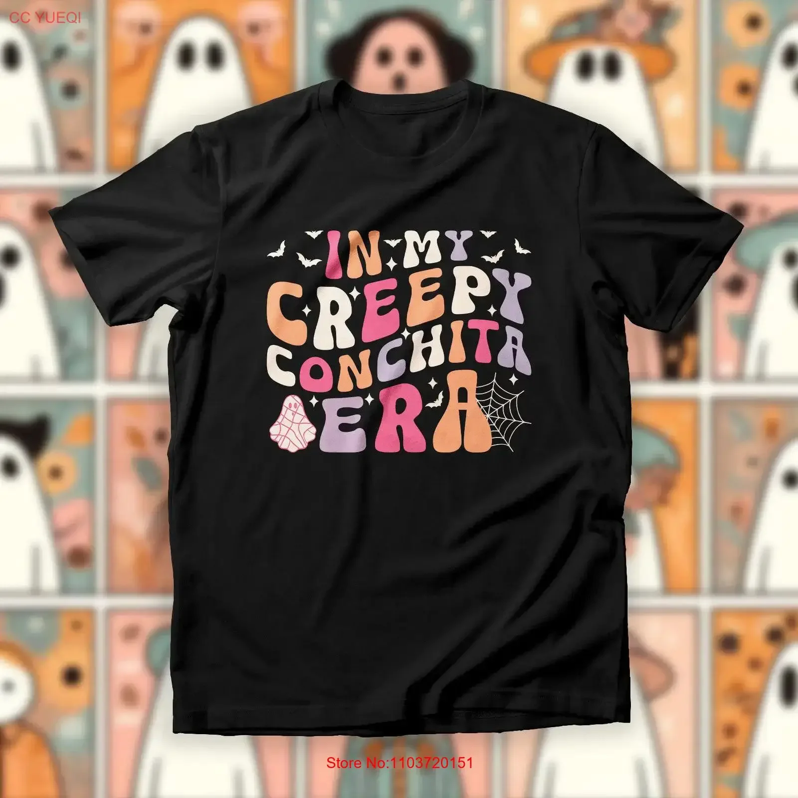 Фото Футболка In My Creepy Conchita Era на Хэллоуин, с мексиканской тематикой, к Дню мертвых, для любителей Пан Дулес, с милым принтом конча, винтажная, с эффектом потертости №1