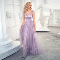 modern lavender formal evening dress v neck tulle a line appliques backless floor length party prom dress robes de soir%c3%a9e
