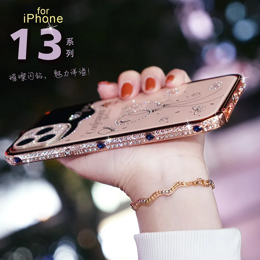 Bling Rhinestone Glitter Crystal Dimond Bumper Case For Iphone 13 12 11 Pro Xs Max Case Metal Cover For Iphone 7 8 Plus X Xr