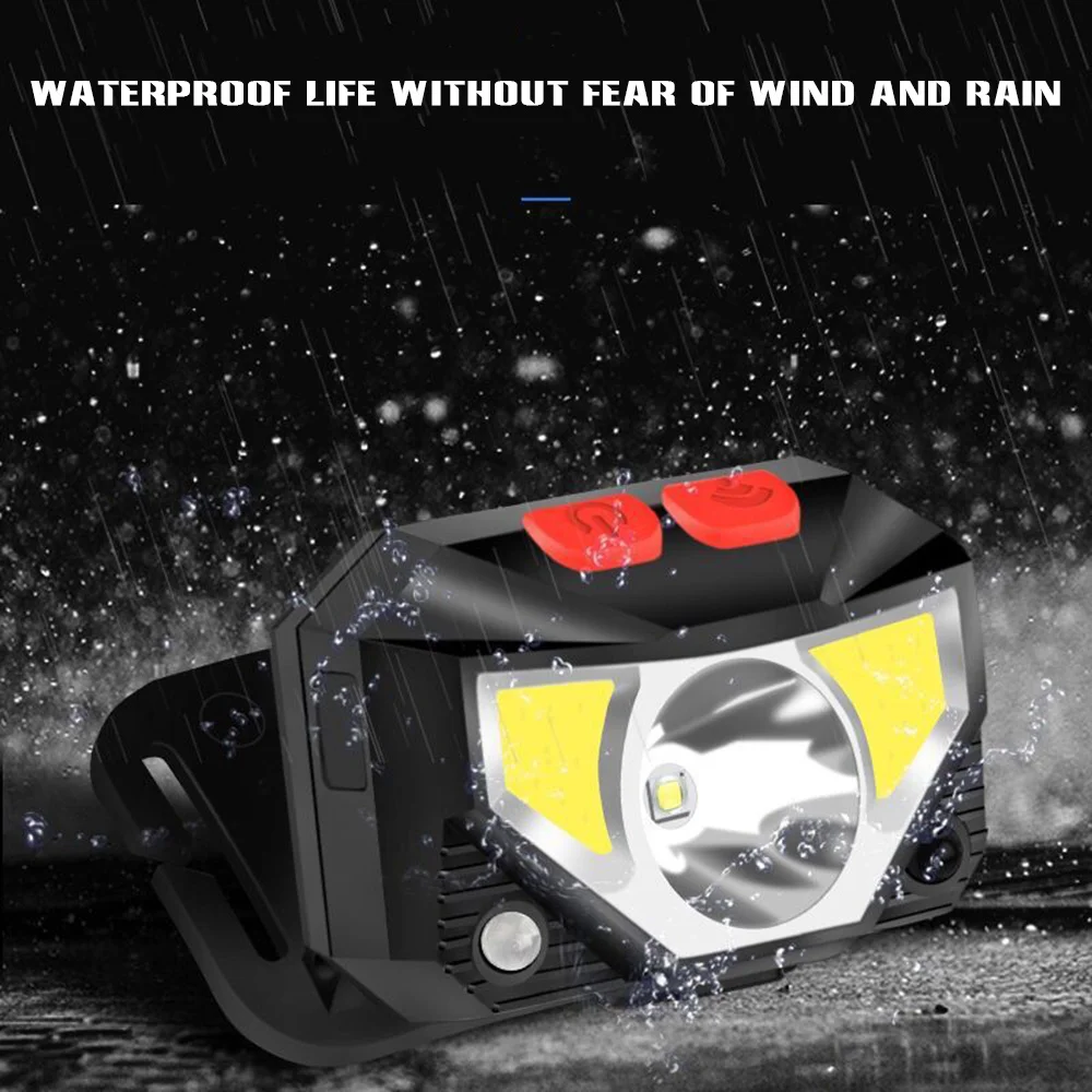 

Inductive on/off Headlight 5W Strong Light USB Rechargeable 6 Lighting Modes for Outdoor Fishing with Battery Indicator