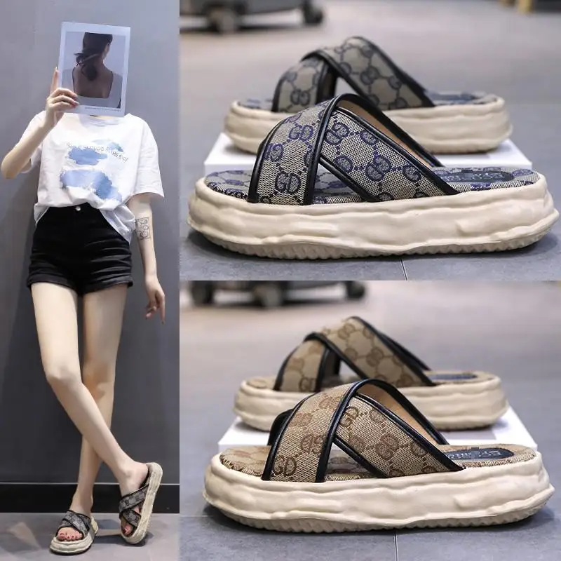 

Женские сетчатые шлепанцы в стиле знаменитостей, повседневные пляжные сандалии на толстой подошве в стиле ретро, лето 2022