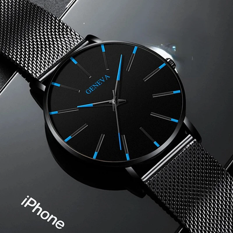 

2022 NEW Watch Men Stainless Steel Mesh Belt Quartz Minimalist Ultra Thin Watches Men's Sports Leather Watch relogio masculino