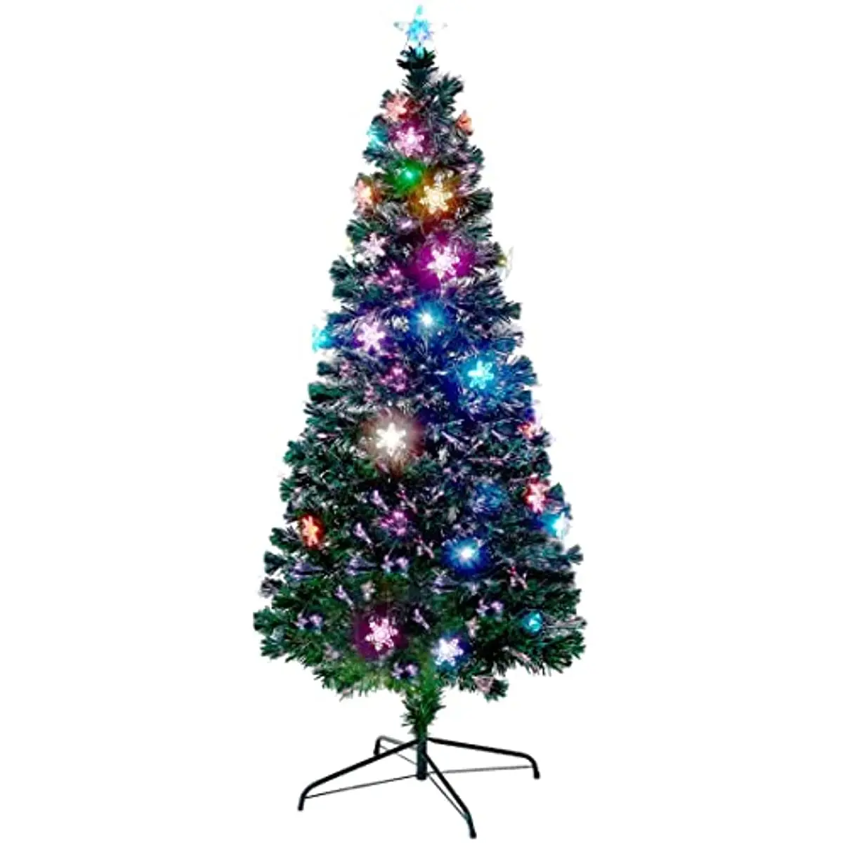 

Рождественская Искусственная елка из оптического волокна Juegoal 6 футов, праздничная разноцветная Рождественская елка с прочными металличес...
