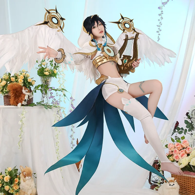 

Game Genshin Impact Cosplay Venti Cosplay Costume Game Genshin Impact Cos Windborne Bard God Outfit Costume with Cosplay Wig