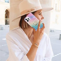 fashion ring colorful shell phone case for iphone 13 12 11 pro xs max x xr 8 7 plus se 2020 imd holder gradient shockproof cover
