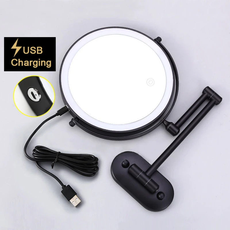 8 inch Wall Mounted Makeup Mirror Matte Golden/Black Magnifying Double Side USB Charging Bathroom Smart Cosmetic Mirrors images - 6