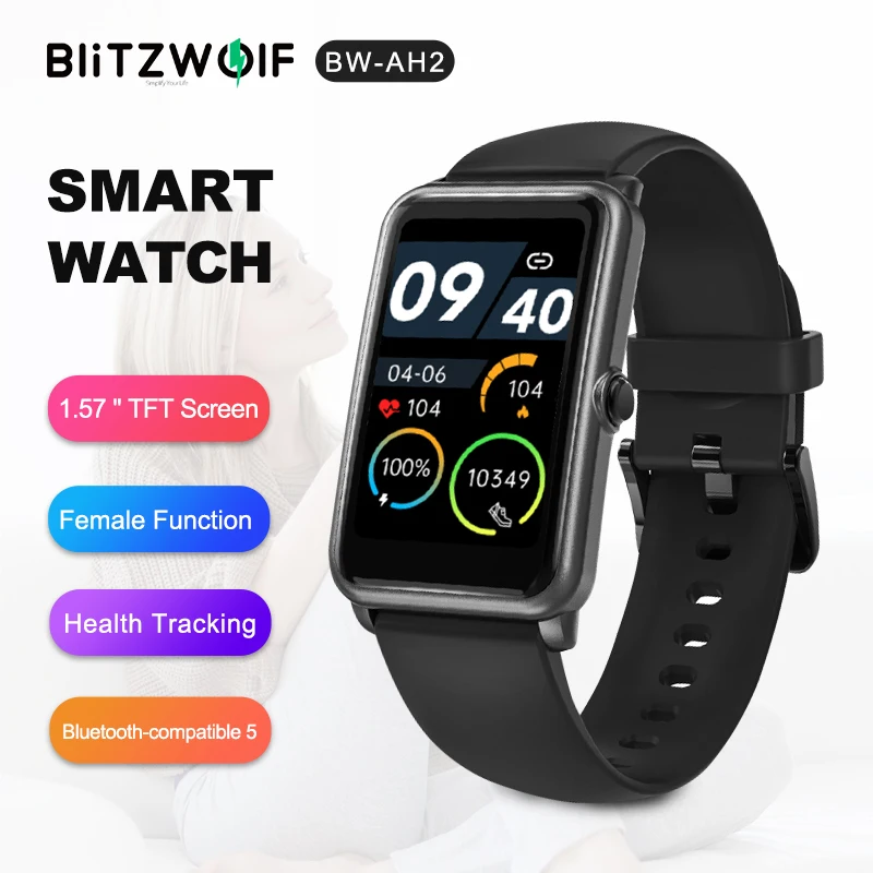 

Смарт-часы BlitzWolf, 1,57 дюйма, с поддержкой Bluetooth, пульсометром и тонометром