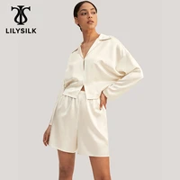 lilysilk 22 momme osmanthus silk satin pullover pajama set 2022 new femme top shorts suits ladies sleepwear free shipping