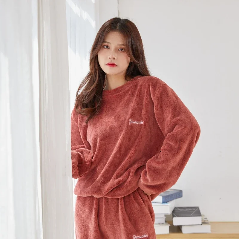 

HELIAR Women Velvet Paiama Set Loose Top AndElastic Waist Pants Home Casual Warm Woolen SuitWomen 2023 Autumn Winter
