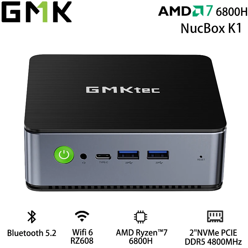

Игровой мини-компьютер GMKtec K1, AMD Ryzen 7 6800H, Windows 11 Pro, 16 ГБ, 512 ГБ, 16 ГБ, 1 ТБ, 32 ГБ, 1 ТБ, DDR5, BT5.2, WiFi6